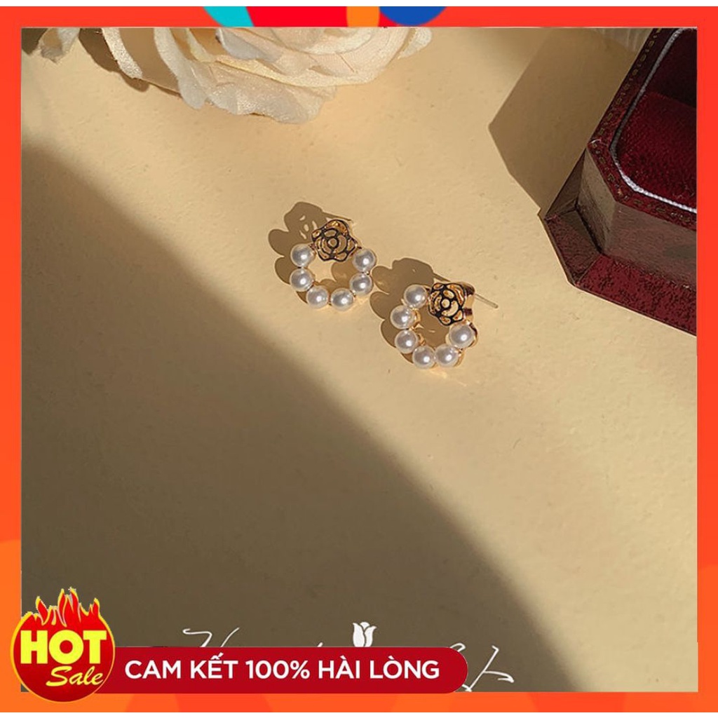 BÔNG TAI KHUYÊN TAI ĐÍNH HẠT NGỌC NHÂN TẠO DỄ THƯƠNG THỜI TRANG RETRO PHONG CÁCH HÀN QUỐC 221BT043