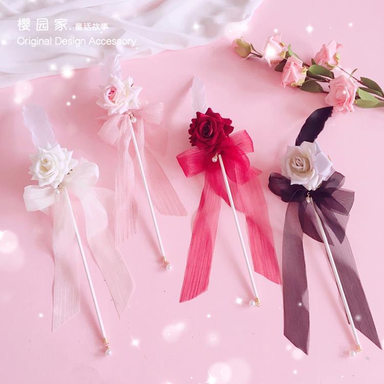 Gậy Hoa Hồng Vẽ Tay Thủ Công Hình Trái Tim/Trái Tim/Hoa Hồng Kiểu lolita Dành Cho Bạn Gái Làm Đạo Cụ Chụp Ảnh