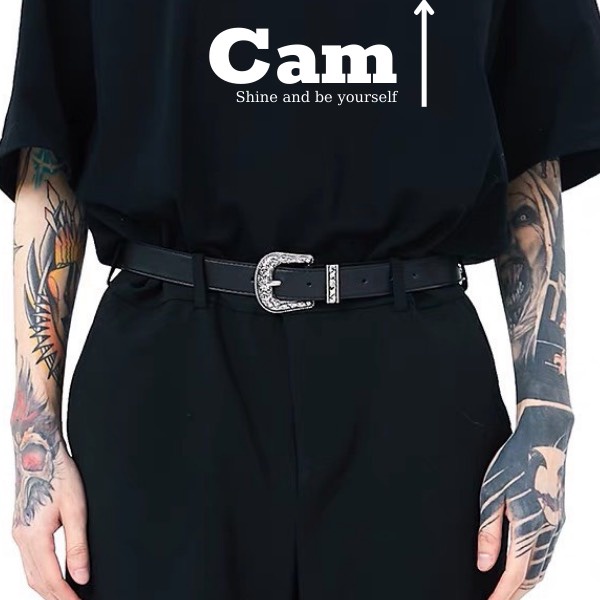 Thắt Lưng Nam Nữ Sơn Tùng bản khắc hoa văn Vintage Màu Đen Bạc Đẹp - Dây Nịt Lưng Nam Nữ Unisex Mặt Kim Loại Vintage cam