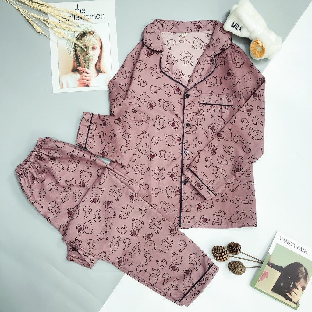 [Kate mềm] Bộ Pijama tay dài quần dài chất mịn mát freesize&lt;60kg