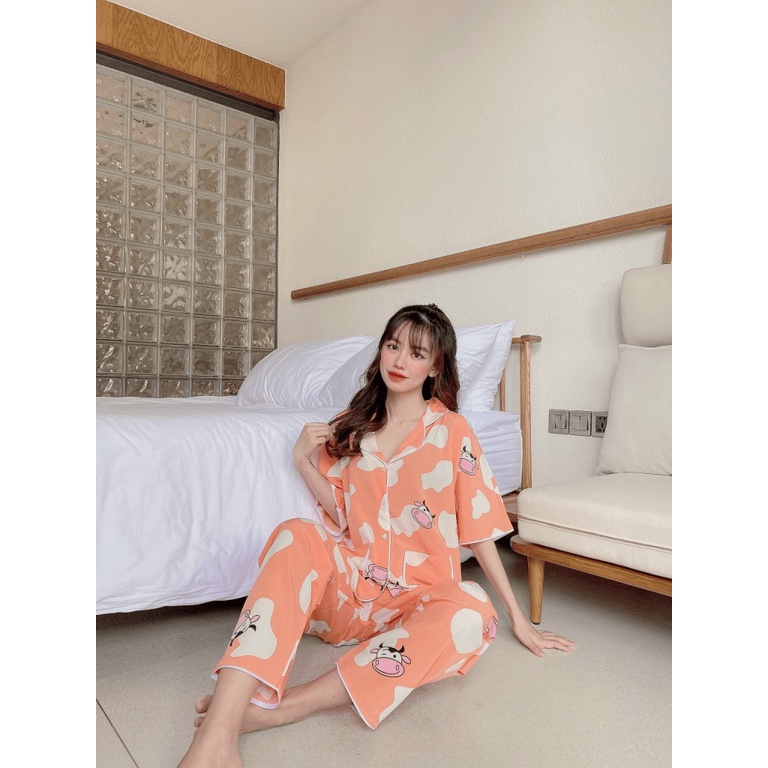 Bộ Pijama Nữ 4 Màu Áo Tay Ngắn Kết Hợp Quần Dài Chất Lụa Mềm Mát Form Rộng Mặc Thoải Mái [NEW UNISEX]