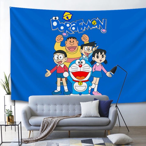 ▽♠❡Phim hoạt hình Doraemon nền vải thảm trang trí phòng ngủ trẻ em treo khách