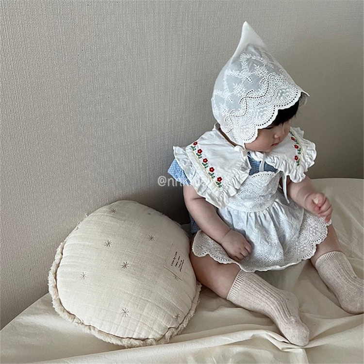 Áo Liền Quần Ngắn Tay Thêu Hoa Dễ Thương Cho Bé Gái Sơ Sinh