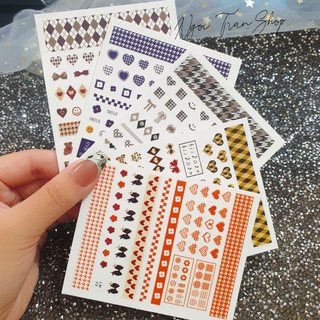 Sticker 3d sọc caro nanh sói houndstooth | hình dán móng tay