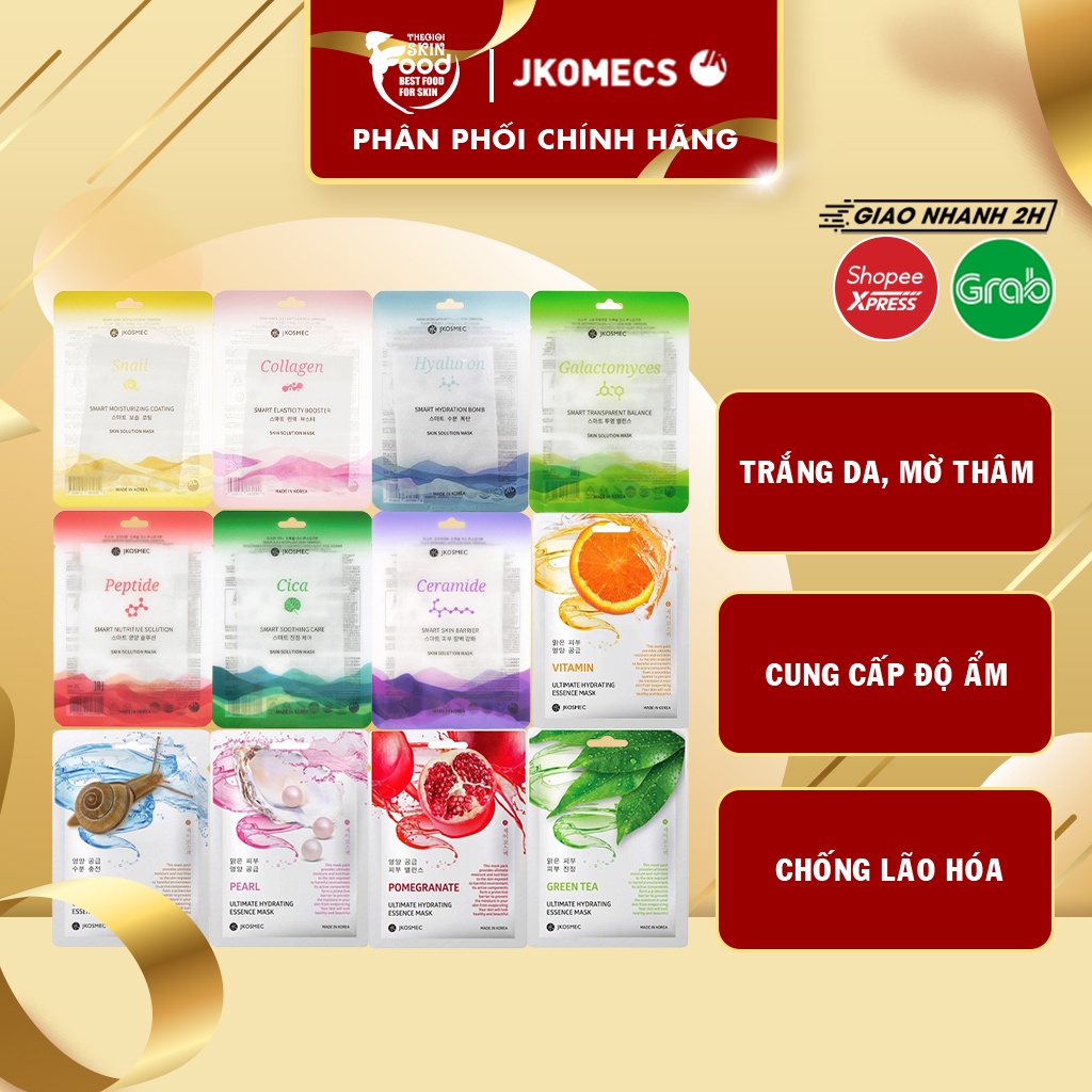 Mặt nạ miếng dưỡng trắng, cấp ẩm, Chống Lão Hóa Hàn Quốc Jkosmec Mask (ốc sên, olive, trà xanh, lựu đỏ)