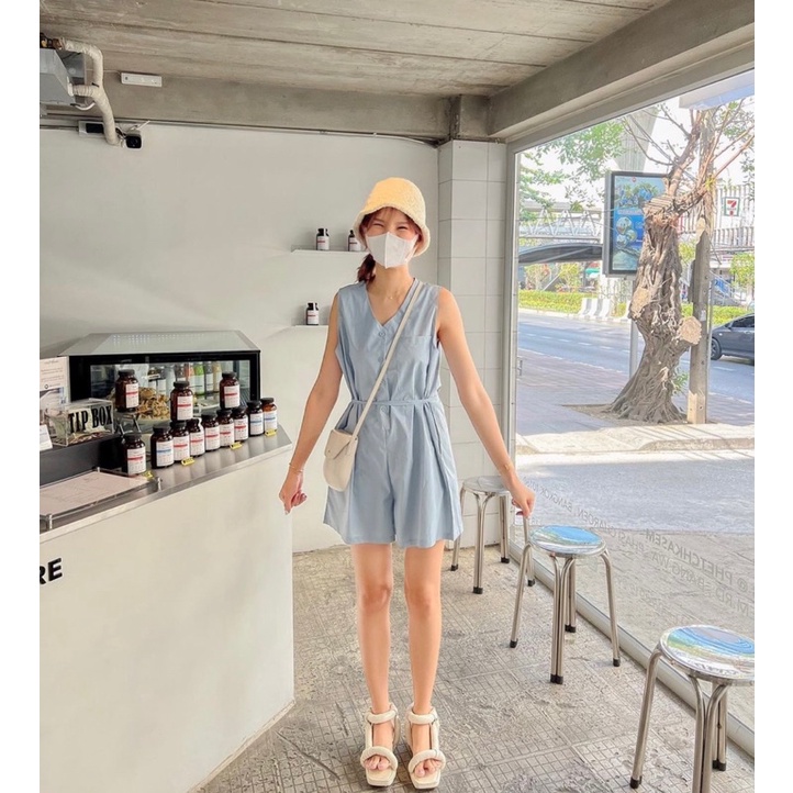 Jumsuit đồ liền thân short đùi ngắn đũi nhiều màu mùa hè pastel dễ thương trơn sát nách ba lỗ dây buộc đi du lịch biển