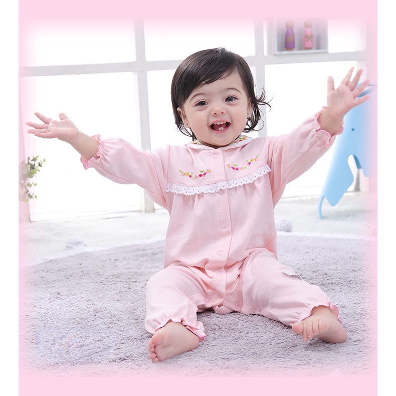 Áo Liền Quần Tay Dài Bằng Cotton Thời Trang Dành Cho Bé Gái 0-1 - 2-3 Tuổi 2318