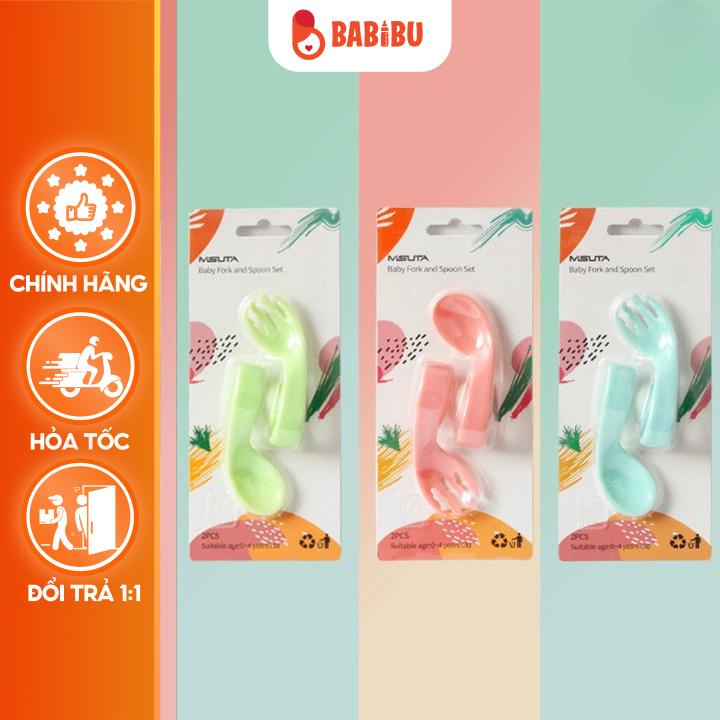 Thìa Dĩa Tập Xúc Misuta Cho Bé, Tay Cầm Xoắn Cong Babibu - TDXCM