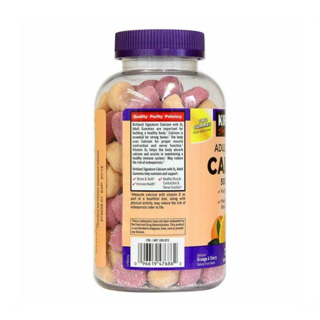 Kẹo dẻo Canxi Kirkland Signature Adult Gummies Calcium 500mg D3 – 120 viên | Thế Giới Skin Care