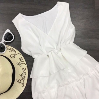Đầm maxi peplum trắng vàng