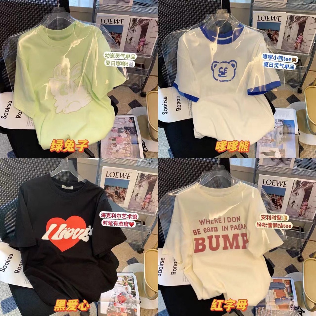 Áo Thun Tay Ngắn Dáng Rộng Chất Liệu Cotton Nguyên Chất In Họa Tiết Hoạt Hình Thời Trang Mới Cho Nữ AT1122