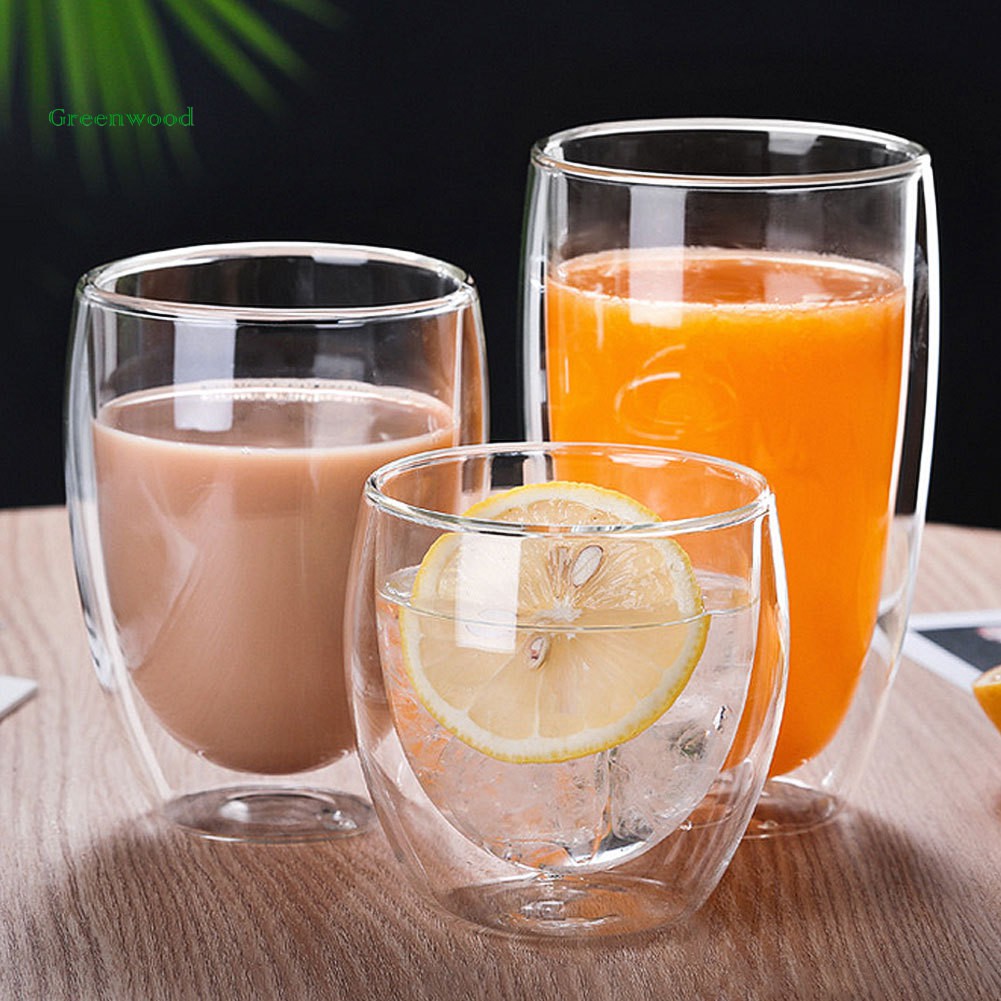 Cốc thủy tinh hai lớp cách nhiệt 250/350/450ml đựng trà/cà phê/sữa tiện dụng