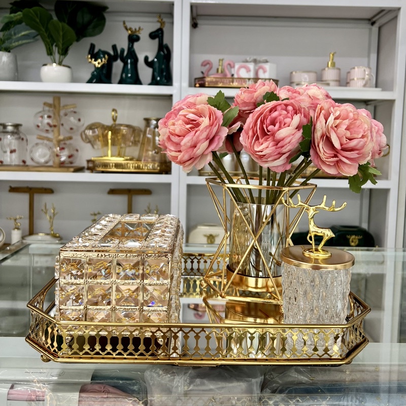 Khay pha lê đựng mỹ phẩm - trang trí nhà cửa