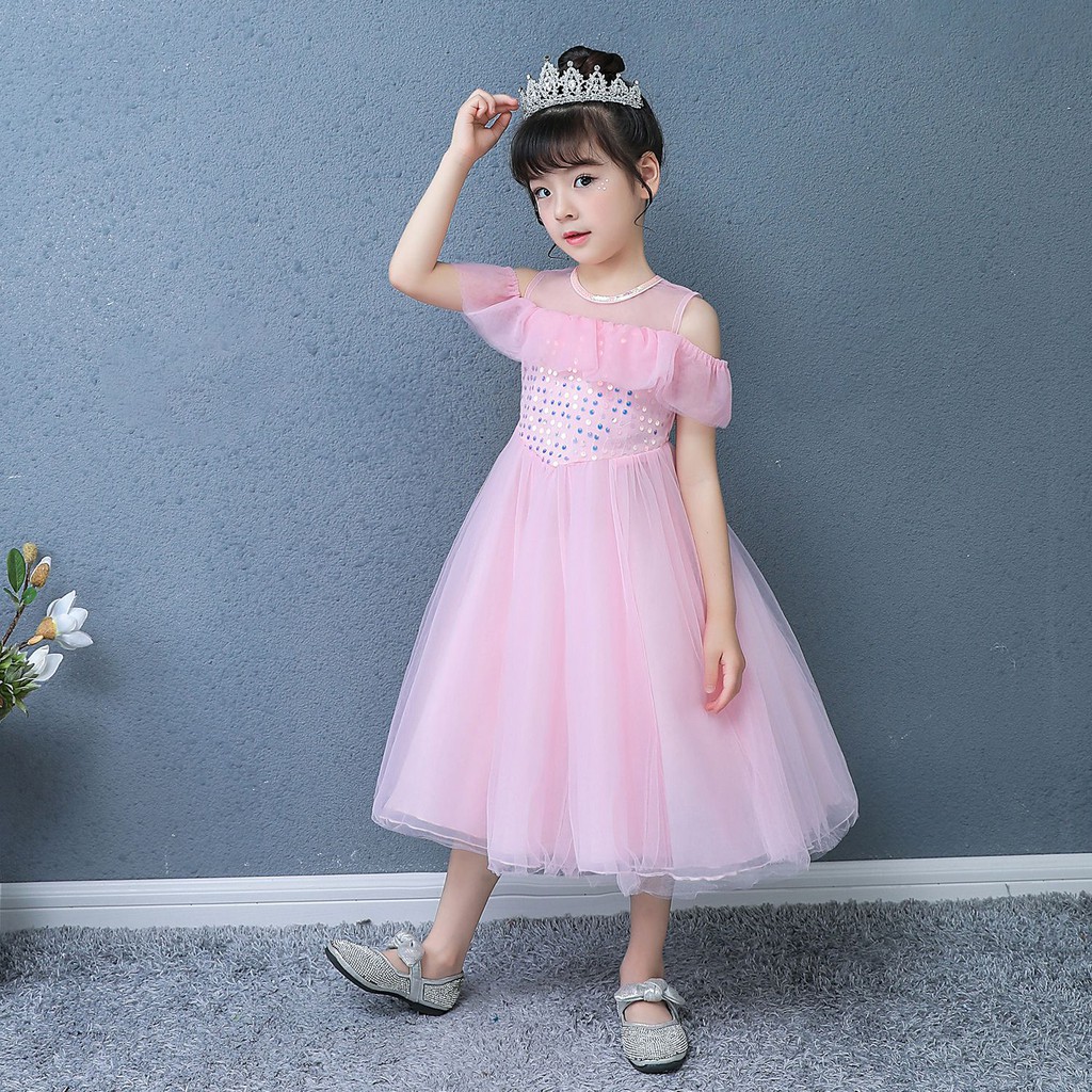 Váy đầm công chúa Elsa màu hồng mẫu mới 2021 cho bé gái 2-9 tuổi