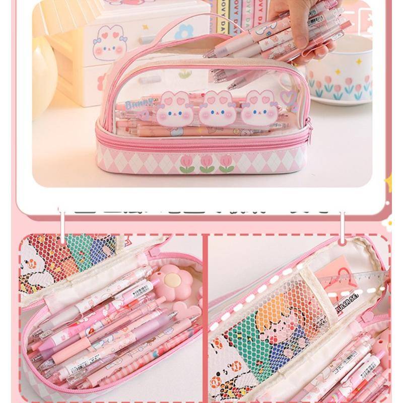 Sanrio Túi Đựng Bút / Mỹ Phẩm Mymelody Kuromi Cinnamoroll Nhiều Ngăn Sức Chứa Lớn Họa Tiết Sọc Caro Đơn Giản Thích Hợp Làm Quà Tặng Cho Học Sinh