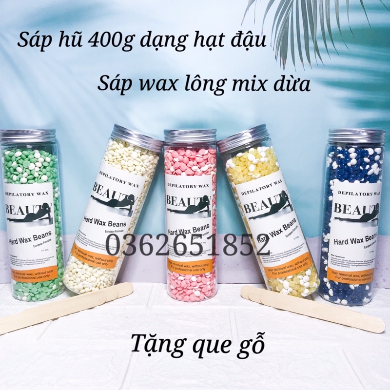 [ Sáp hũ 400g ] Sáp wax lông cao cấp dạng hạt đậu MIX sáp dừa siêu bám lông + Tặng que gỗ