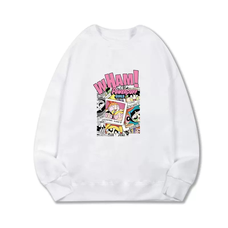 Áo thun nỉ cổ tròn họa tiết anime Sweater powerpuff girl form rộng