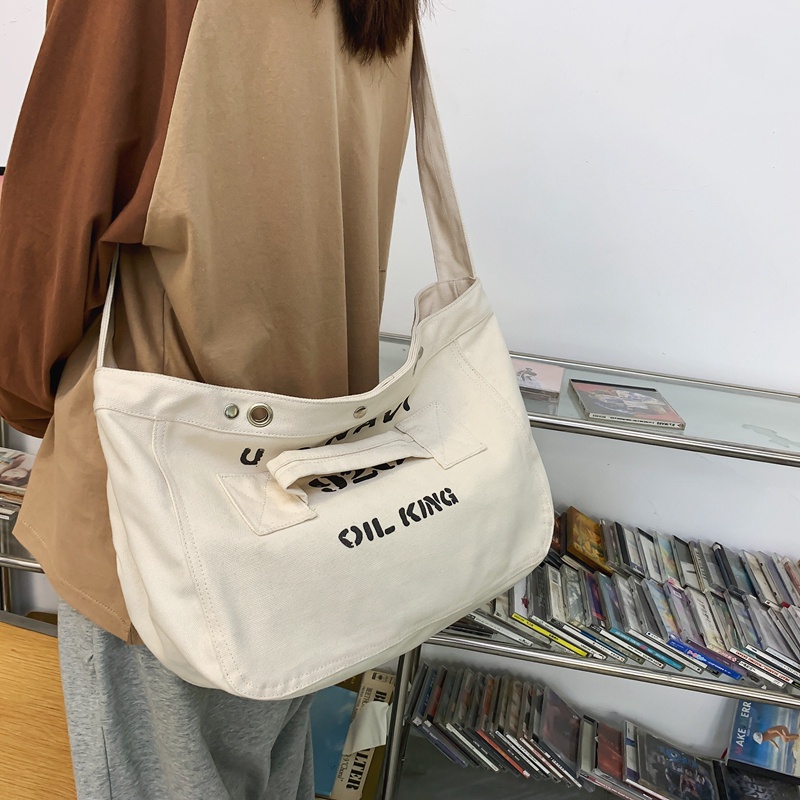 Túi vải canvas PRETTYZYS sức chứa lớn phong cách Hàn Quốc cho nữ