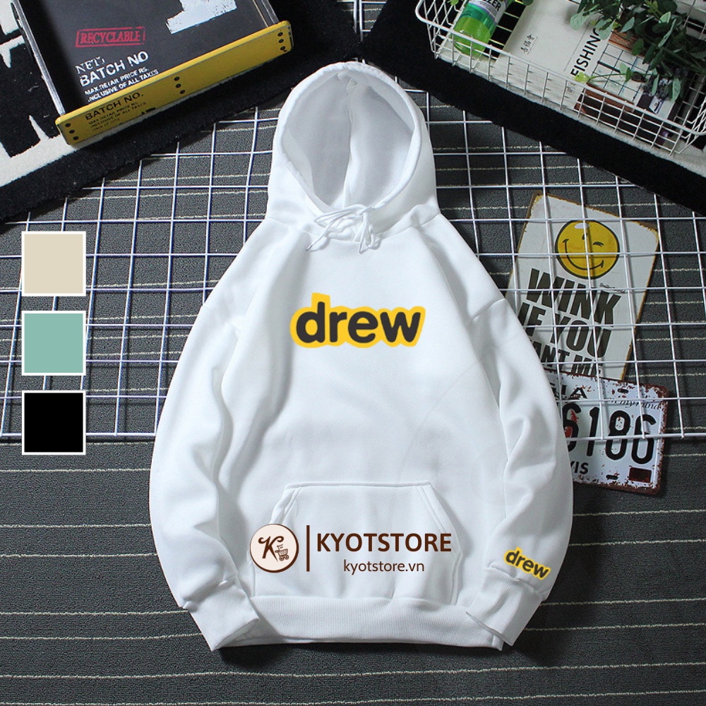 Áo Hoodie Nam Nữ Chất Nỉ Bồng Nón 2 Lớp Dày Mịn In Chữ Drew | KHDDC76 | Kyotstore