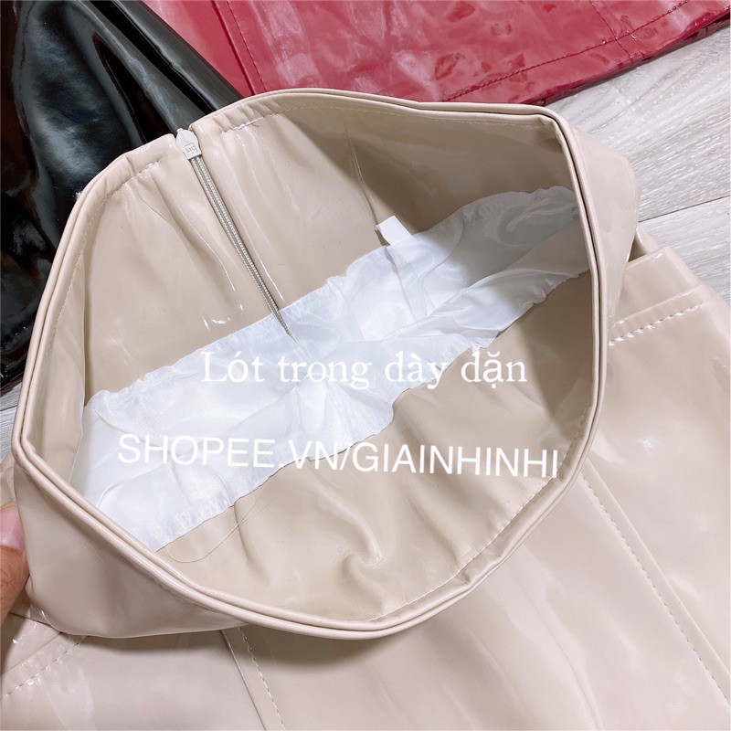 Chân váy da bóng có túi ngang mẫu mới, Chân váy dáng A cạp cao CV2020 - NhiNhi Shop