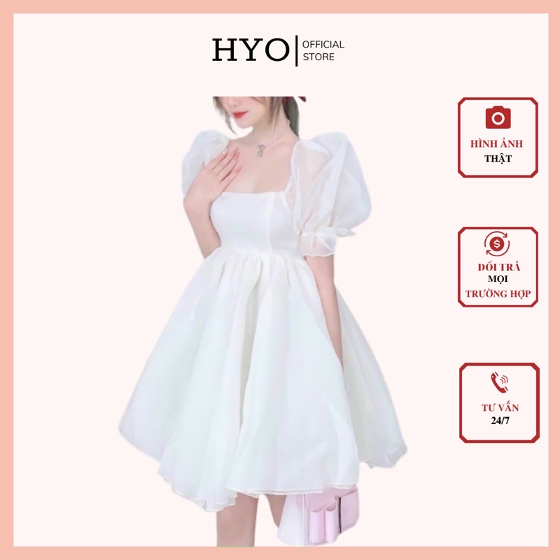 Đầm babydoll tiểu thư HYO thiết kế tay bồng xòe tùng freesize