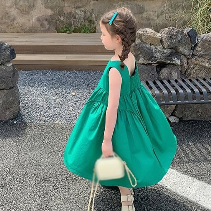 Đầm Công Chúa Hai Dây Không Tay Màu Trơn Thời Trang Mùa Hè Dành Cho Bé Gái Se7en