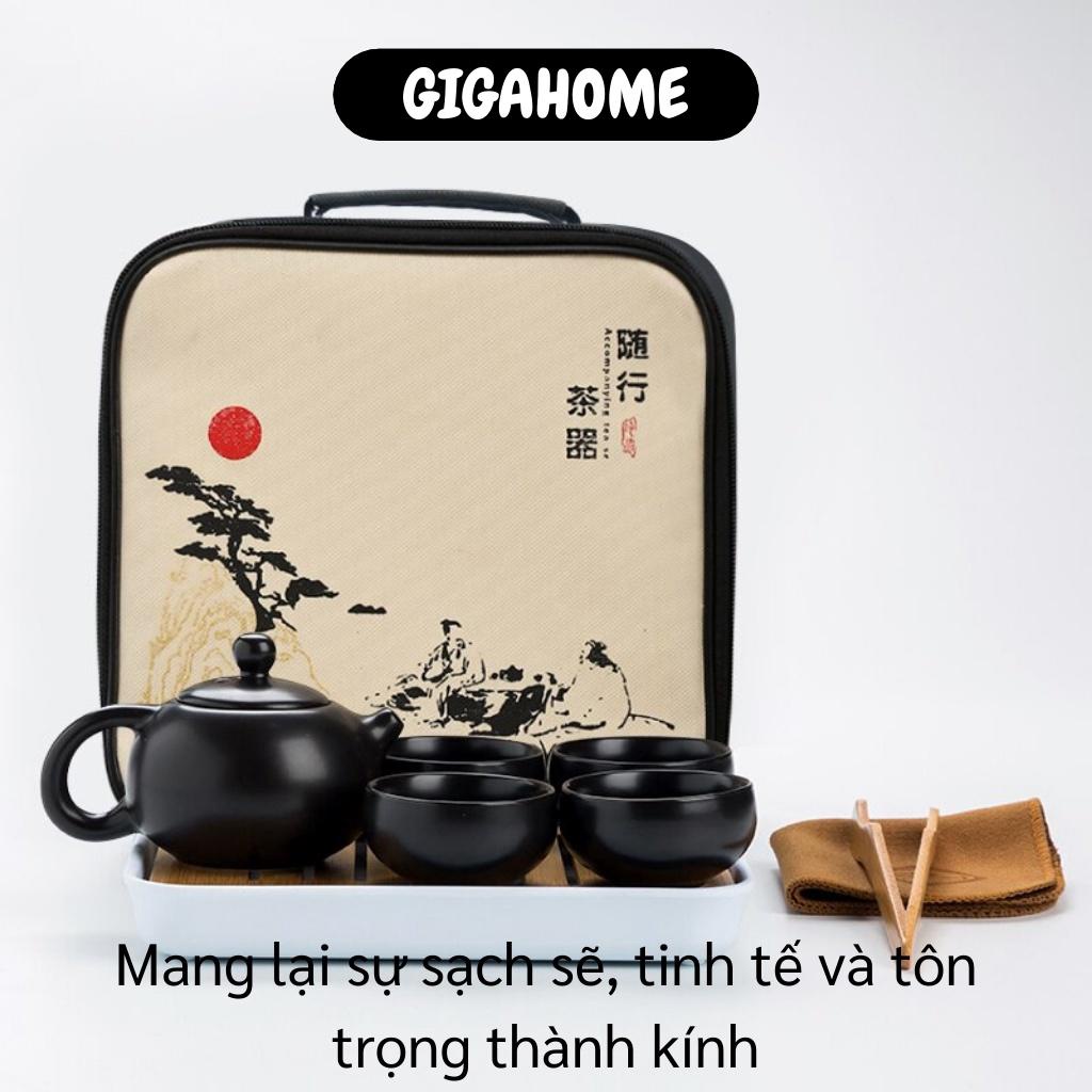 Bộ Bình Trà GIGAHOME Bộ Ấm Trà Gốm Sứ 4 Tách Kèm Khay, Kẹp Trà, Khăn Và Túi Du Lịch 9984