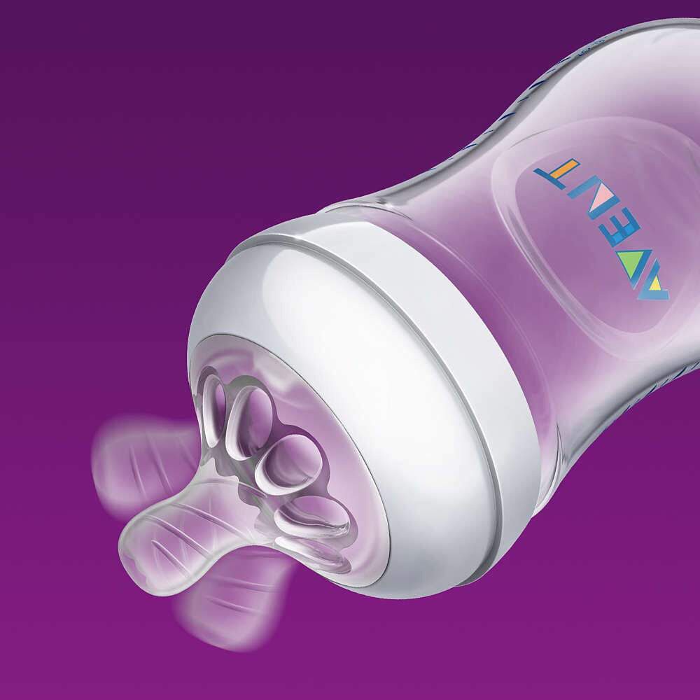 Bình sữa Avent Nautural 260ml Họa tiết Hà mã, Hạc hồng