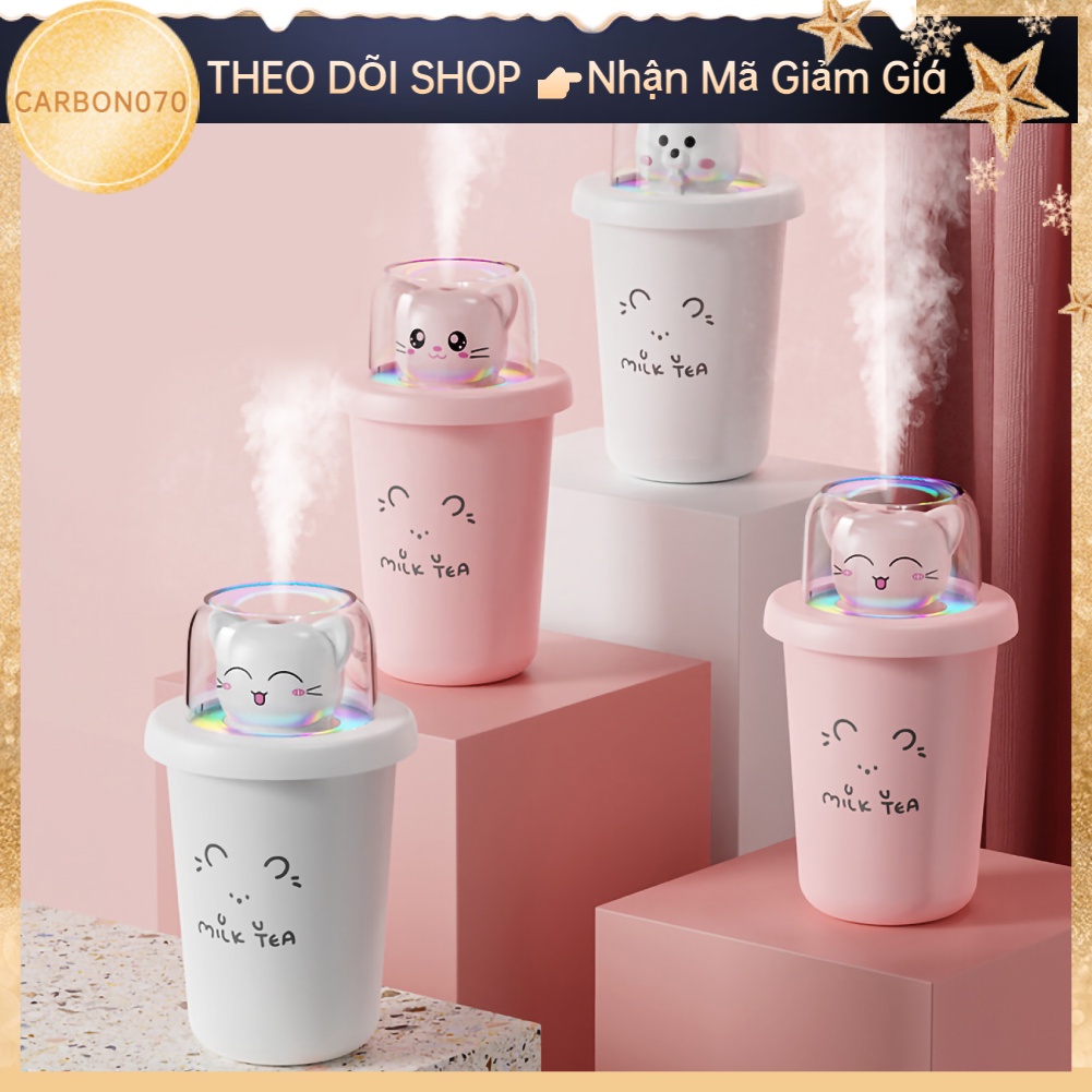 [Hàng Sẵn] Máy Tạo Độ Ẩm Phun Sương nhỏ USB Dễ thương Hình cốc trà sữa để bàn với ánh sáng đầy màu sắc cho Văn Phòng Phòng Ngủ ô tô【Carbon070】