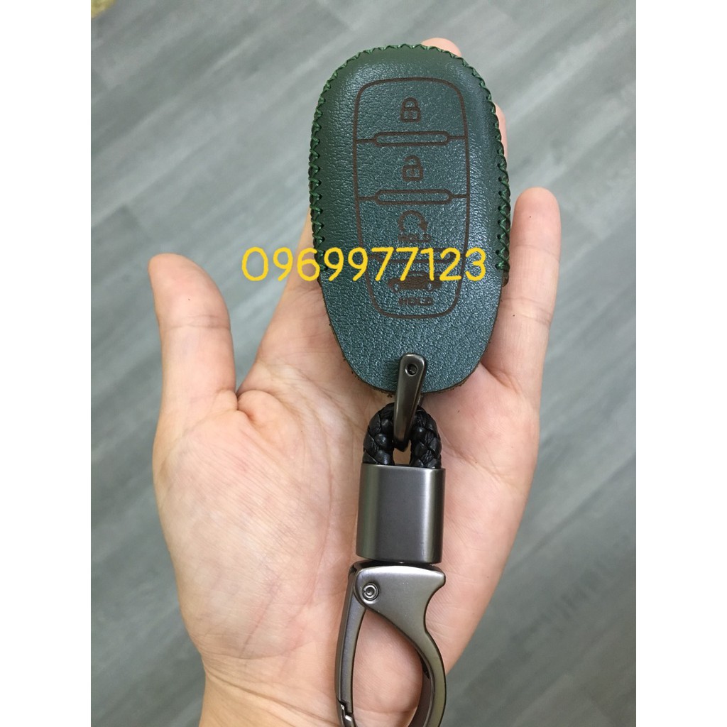 Bao da chìa khoá Hyundai Accent, Kona, Santafe chia 4 nút handmade da bò thật , khắc tên , SĐT lên bao da. Tặng Móc Khóa