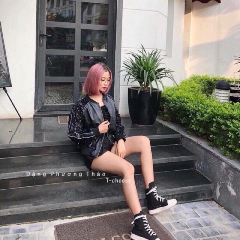 bomber kim sa hai màu đen bạc