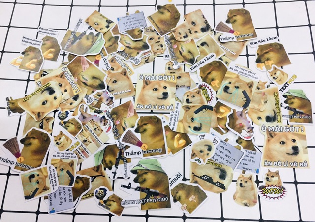 Sticker cheems 10-50 cái ép lụa bóc dán,hình dán shiba meme ,sticker hình chó cheems siêu cute dễ thương