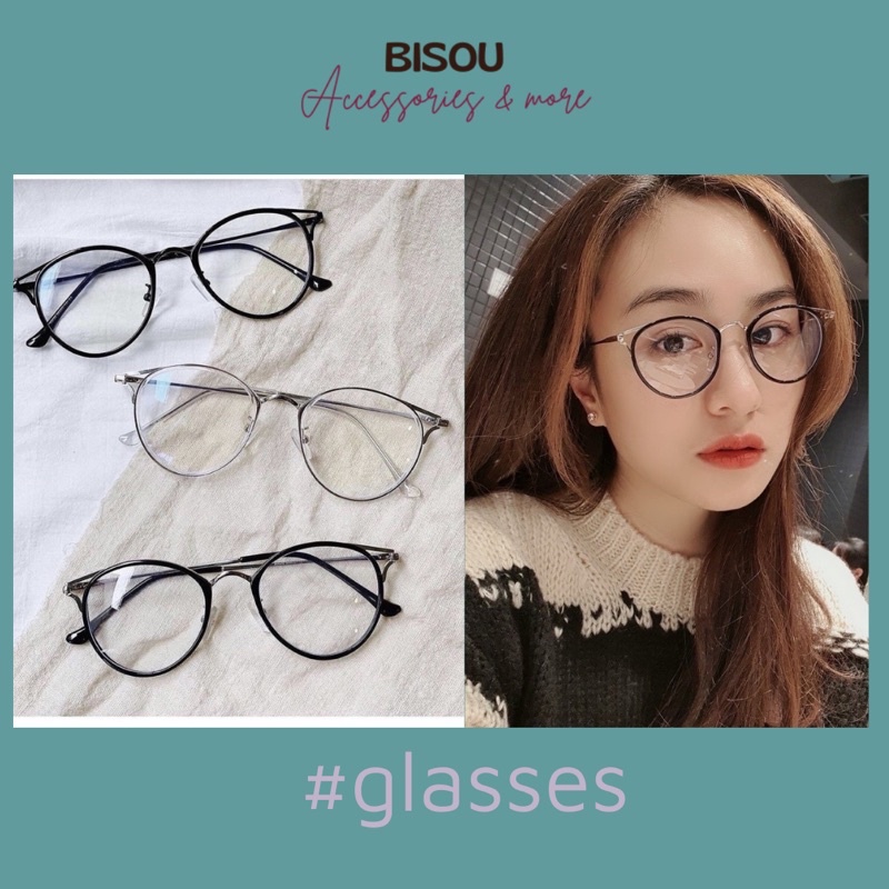 Kính cận thời trang nữ mắt mèo tròn bisou accessories GC90029