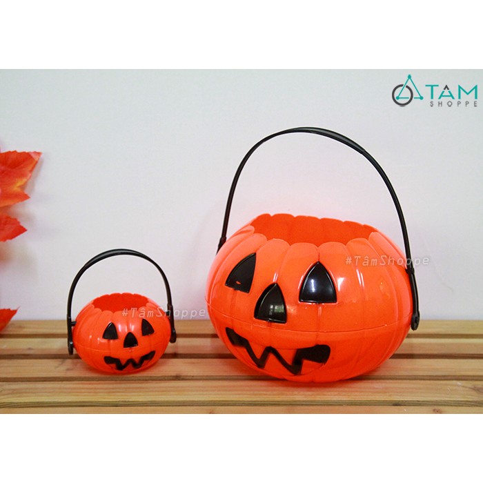 [DÀY ĐẸP] Thố đựng kẹo bí ngô Halloween có quai xách bằng nhựa HLW-TĐK-01