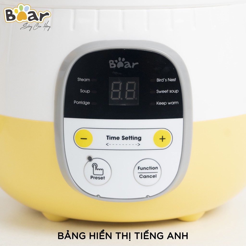 Nồi Nấu Hầm Cháo Chậm Bear 0.8L Kèm Lồng Hấp (DDZ-B08C1), Nồi Chưng Hầm Yến, Đồ Ăn Dặm Mini Bản Quốc Tế