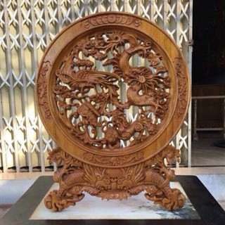 Đĩa tứ linh gỗ gụ hàng đẹp