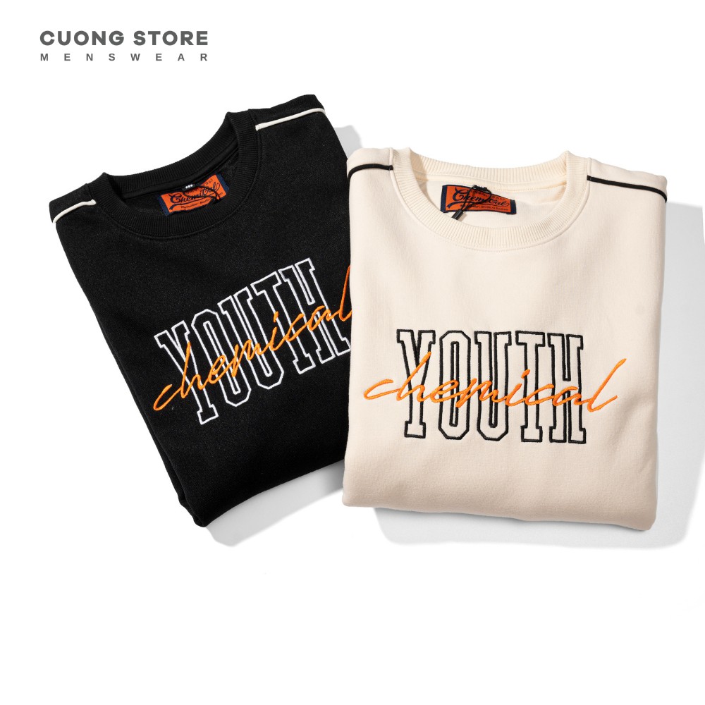 Áo Sweater nỉ bông thêu chữ Youth CHEMICAL 110064 chất vải dày dặn, mềm mịn, không xù, form rộng unisex  - MENFIT STORE