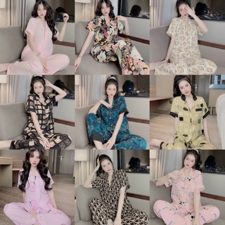 Đồ Bộ Pizama mango Tay Ngắn Quần Dài Hoa Tiết