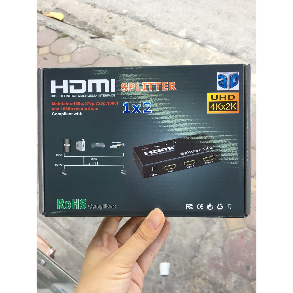 [Mã ELHACE giảm 4% đơn 300K] Bộ Chia HDMI 1 Ra 2 4k*2K - Loại Mạch Dài, Có Nguồn Rời