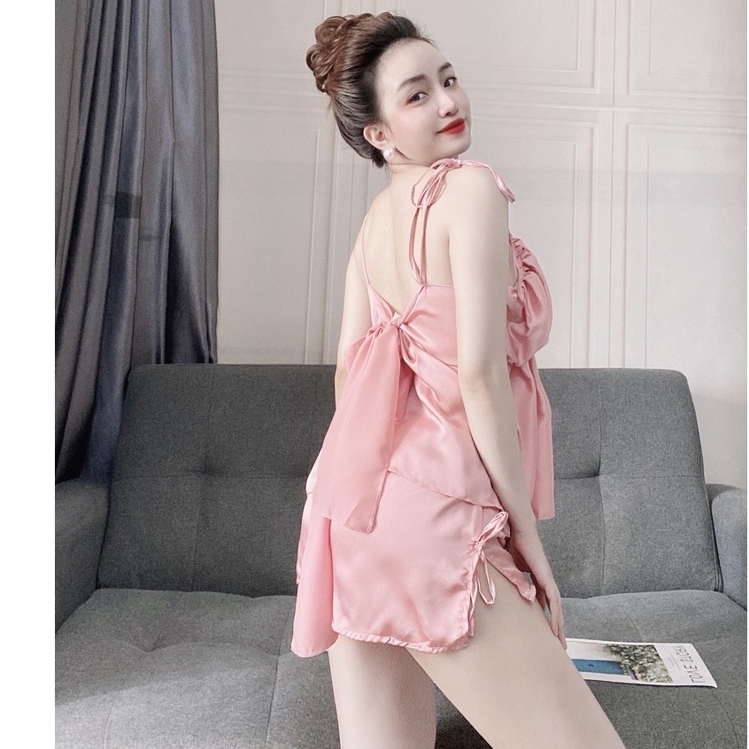 Đồ ngủ sexy /Set xếp ly ngực chất liệu lua satin cao cấp , freesize dưới 65 kg | BigBuy360 - bigbuy360.vn