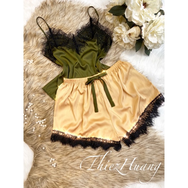 Set ngủ 2 dây lụa phối ren sexy cao cấp ( Mua 2 set tặng kèm tuban )