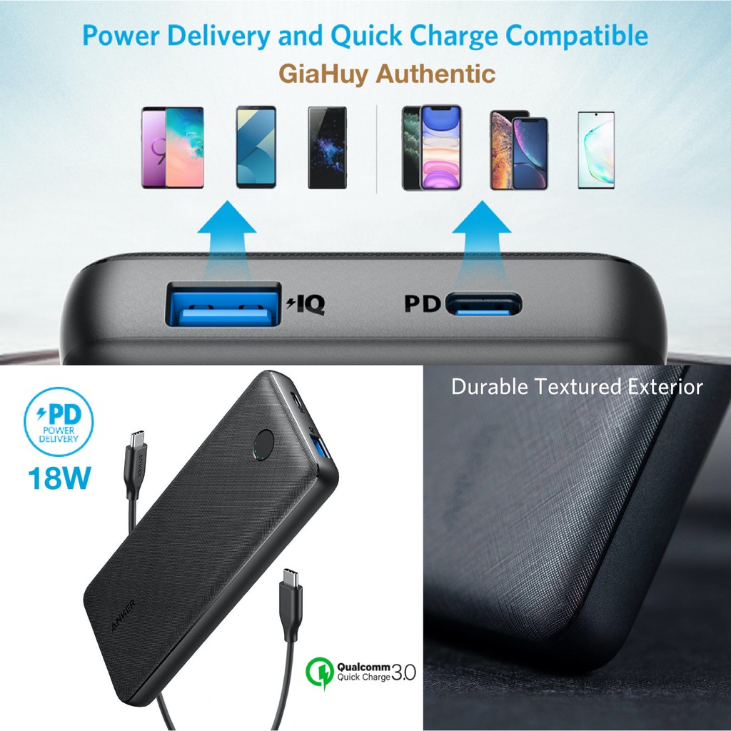 Pin sạc dự phòng cho iPhone, iPad ANKER PowerCore METRO ESSENTIAL 20000 PD 18W A1281 / PD 20W A1287