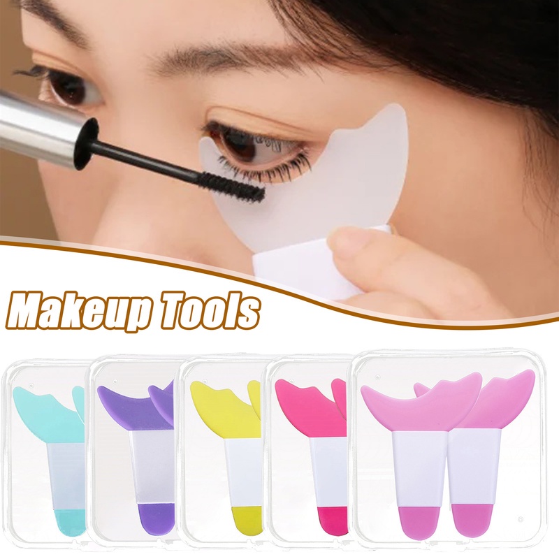 Khuôn Hỗ Trợ Kẻ Mắt/Lông Mày/Mascara 3 Trong 1 Tay Cầm Dài Bằng Silicon Mềm