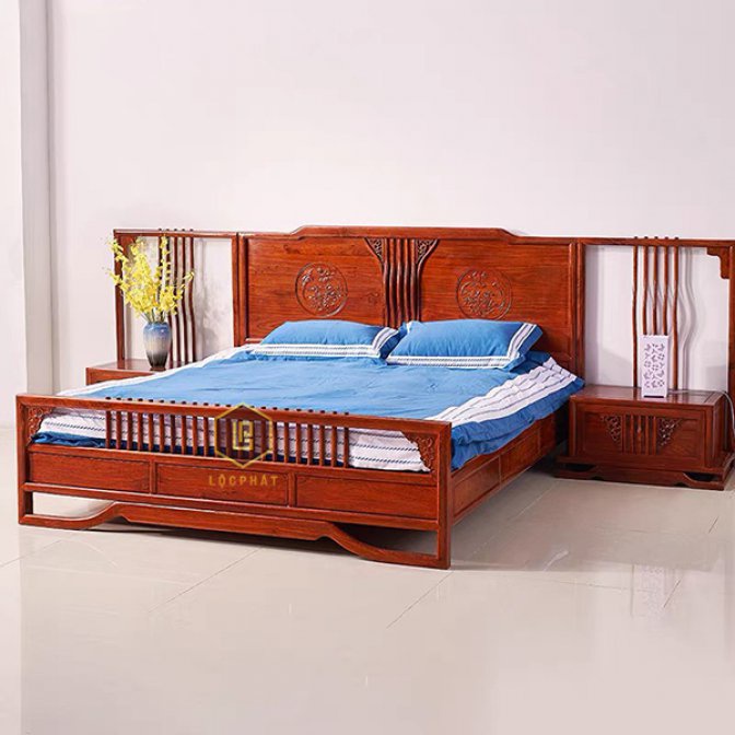 Giường Lan bằng gỗ gõ đỏ cao cấp Lộc Phát-GN004