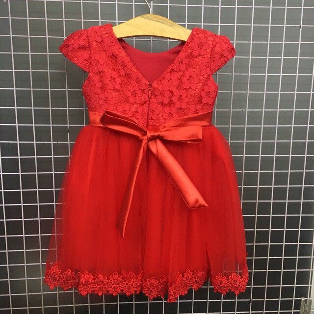 Đầm công chúa ren ruy băng đầm bé gái 7-25kg