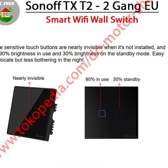 Công Tắc Cảm Ứng Thông Minh Sonoff Touch Tx T2 Eu-2Gang Wifi 433mhz - Tx T2 Eu 2ga