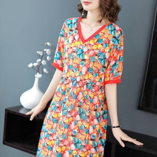 Đầm Midi Tay Ngắn In Hoa Thời Trang Mùa Hè 2018 Size L-6Xl