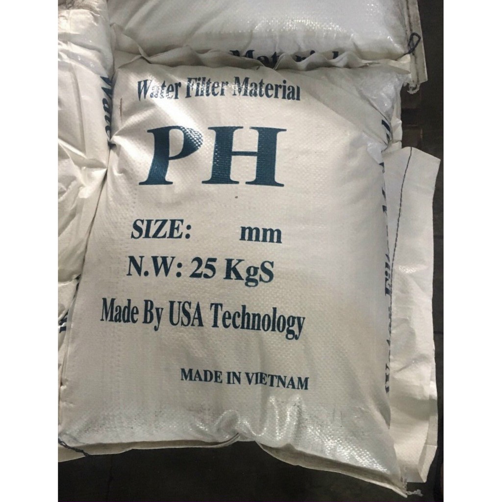 Vật liệu lọc nước lọc phèn, khử sắt, khử mùi, nâng pH : 25kg cát, 25kg sỏi, 10kg mangan, 10kg pH, 15kg than gáo dừa