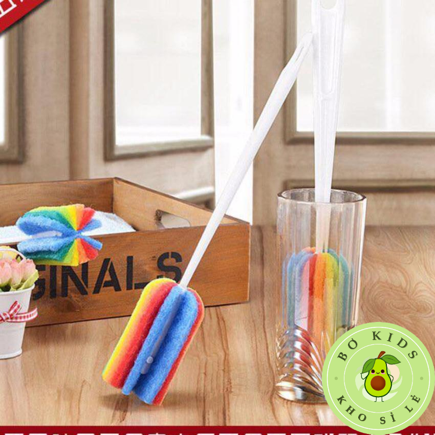 Cây Rửa Cốc Ly 7 Màu - Dụng Cụ Cọ Bọt Biển Rửa Vệ Sinh Bình Sữa