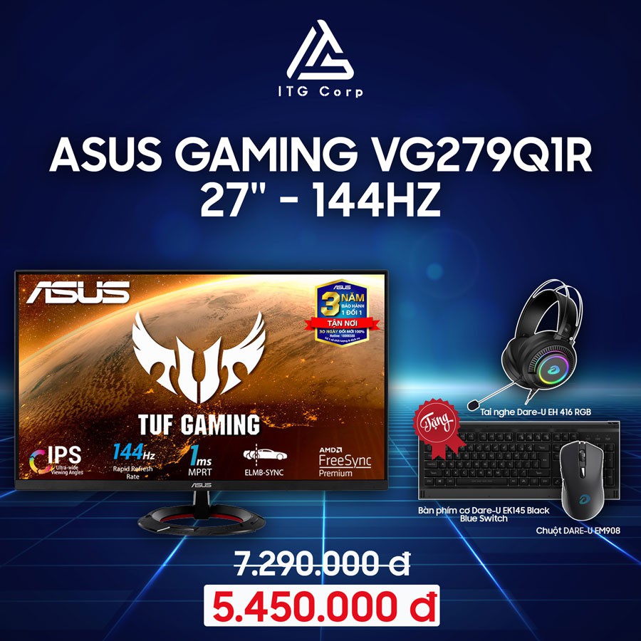 Màn hình LCD 27Inch Asus TUF Gaming VG279Q1R FHD IPS 144Hz 1ms FreeSync